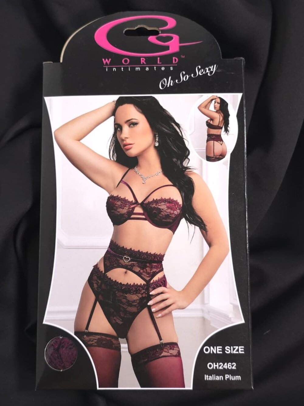 G WORLD Intimates Italian Plum 4-Piece Lace Bra Garter Lingerie Set
